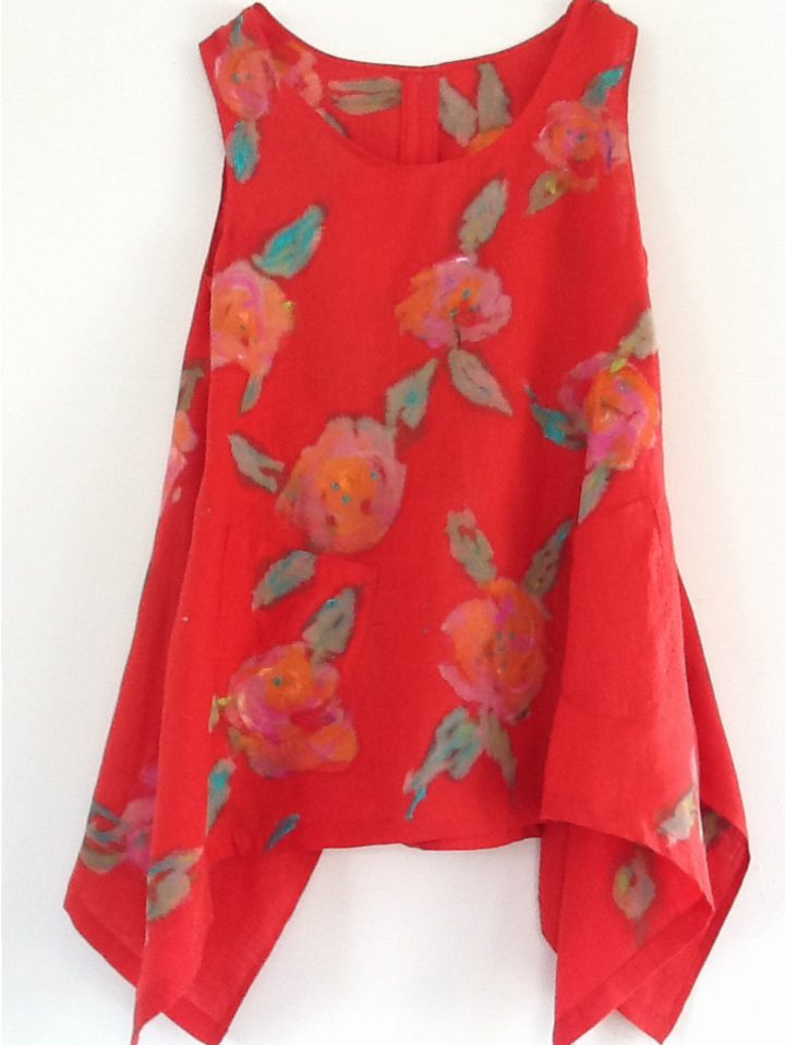 Red Linen Floral Top